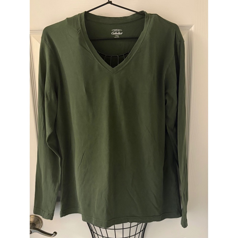 Cabela's Women's Olive Green Long Sleeve V Neck Shirt Size L Regular